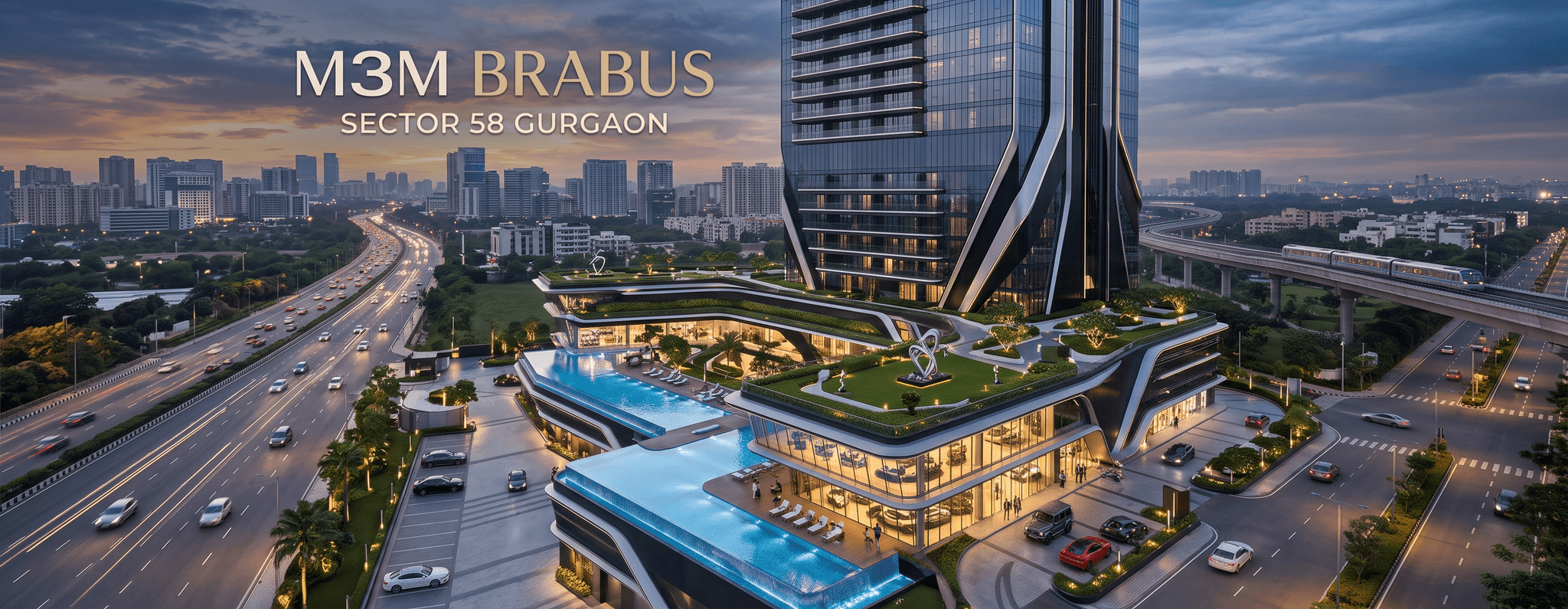 M3M Brabus luxury tower with rooftop gardens and infinity pools on Golf Course Extension Road, Sector 58 Gurgaon