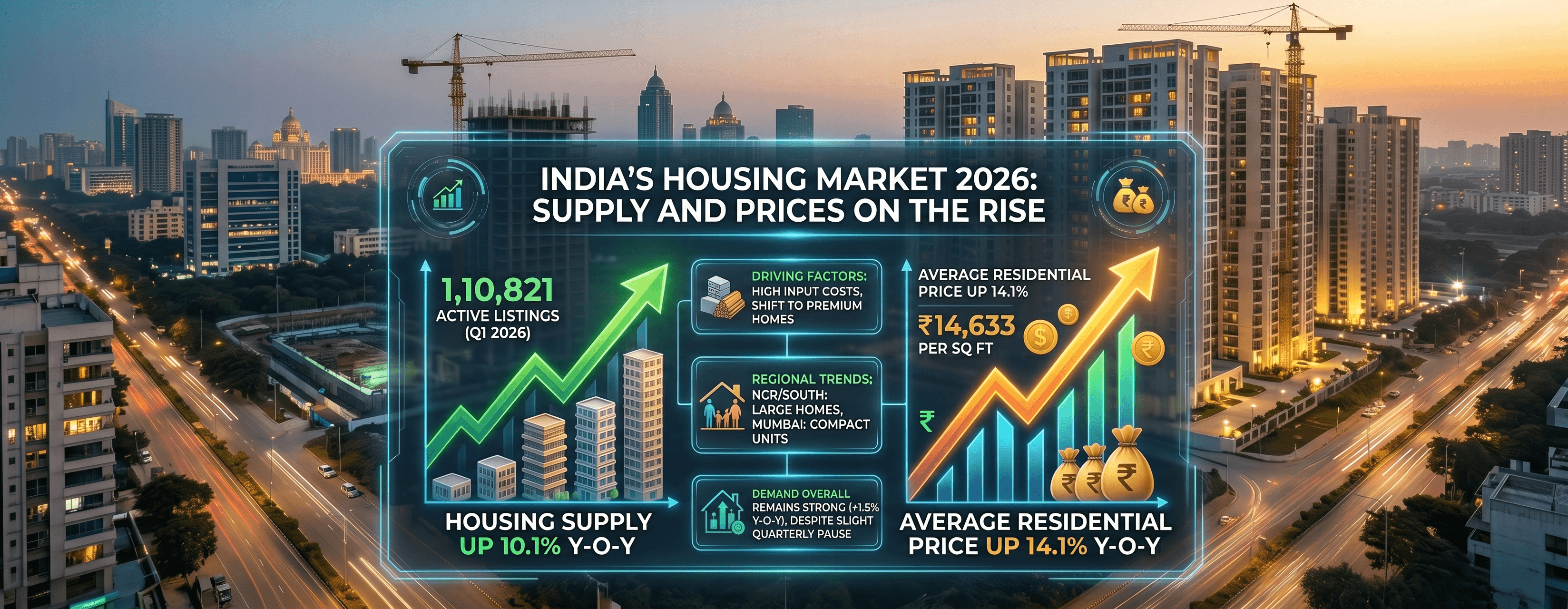 Housing Supply Up 10%, Prices Rise 14%: What’s Driving India’s Real Estate Market in 2026