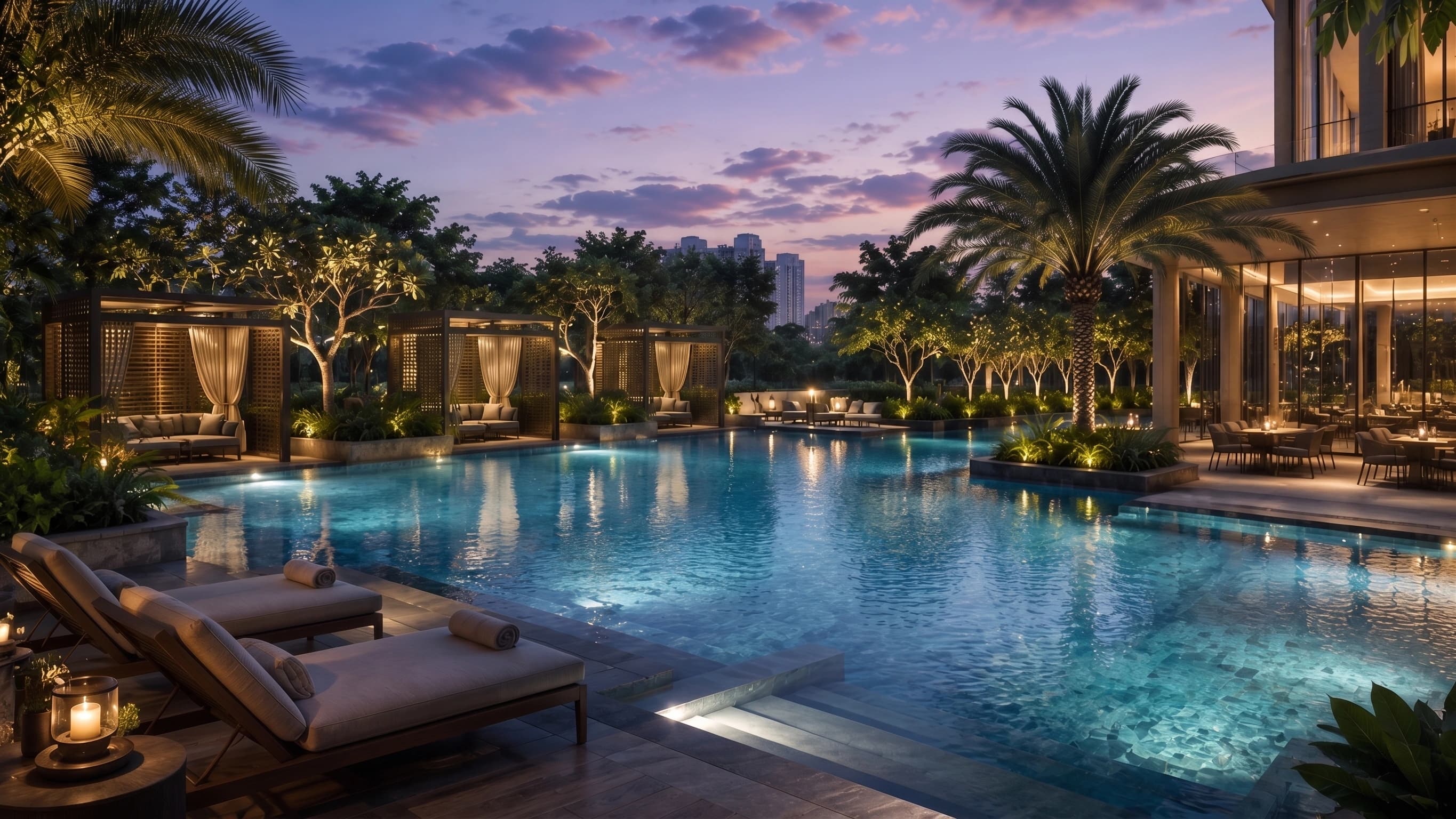 ACE Arte Sector 150 Noida luxury swimming pool surrounded by landscaped gardens and premium outdoor amenities