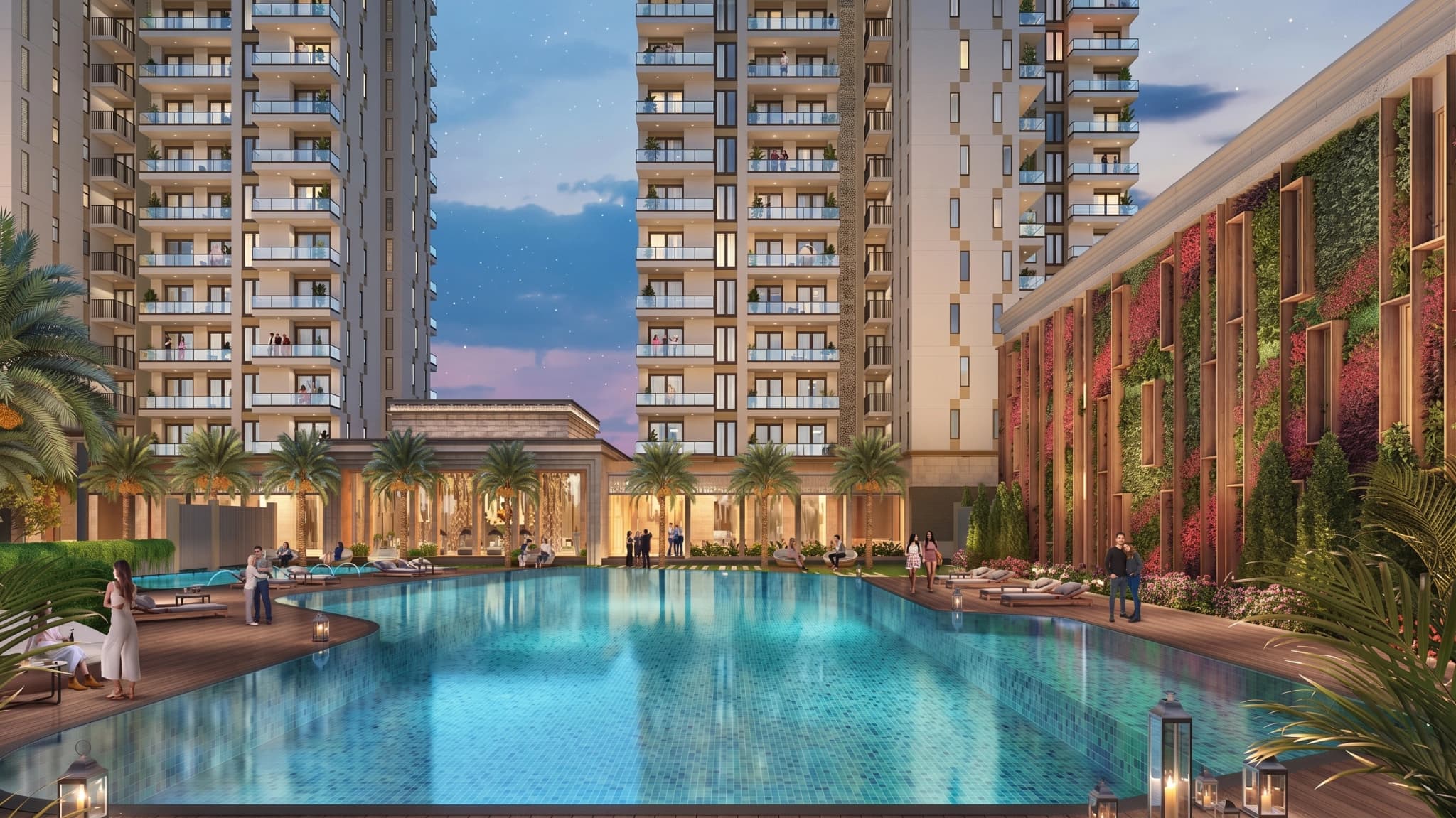 Resort-style swimming pool surrounded by premium residential towers at ACE Starlit