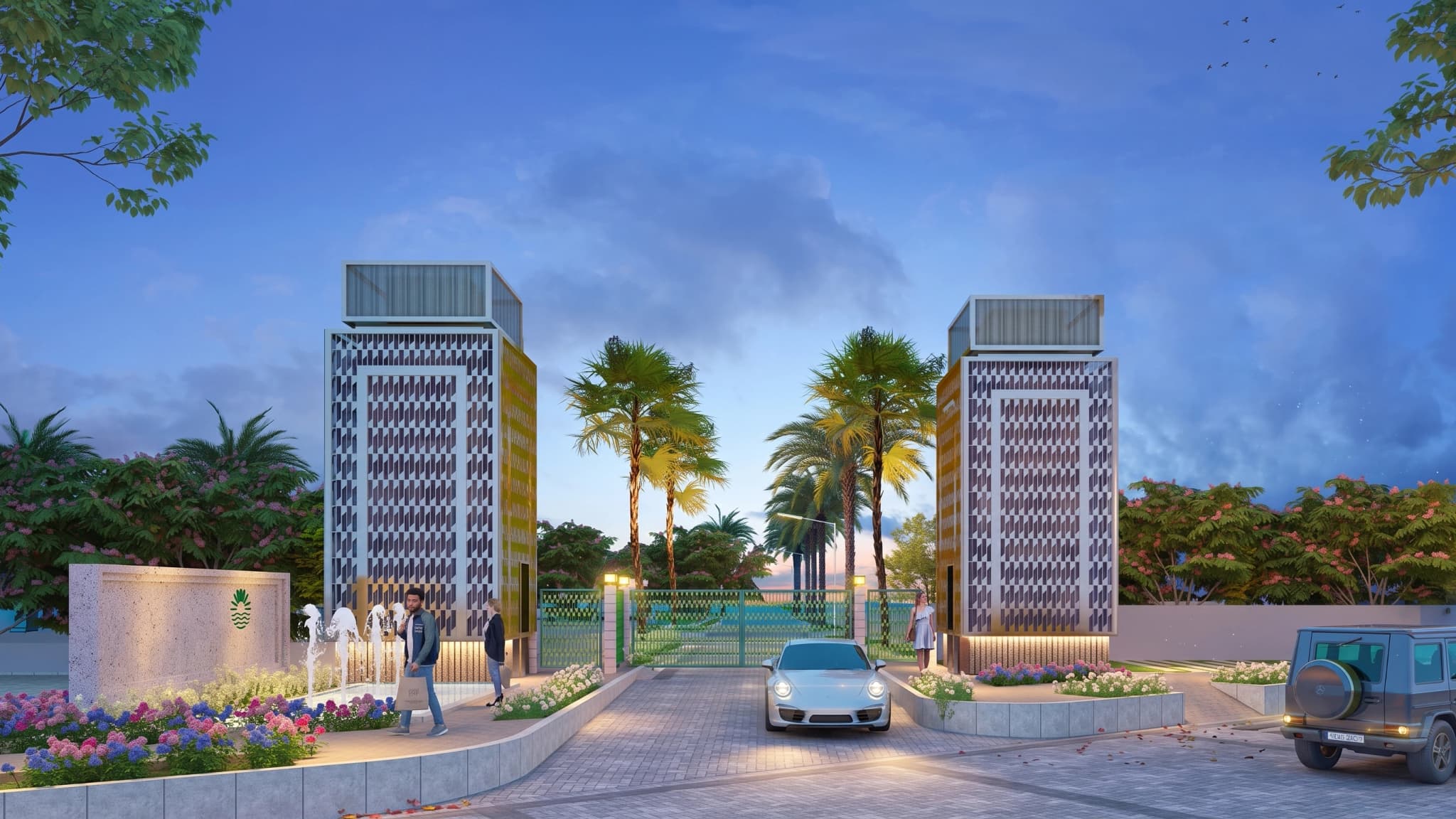 Grand entrance boulevard of Adani Tatva Estates luxury residences in Gurgaon