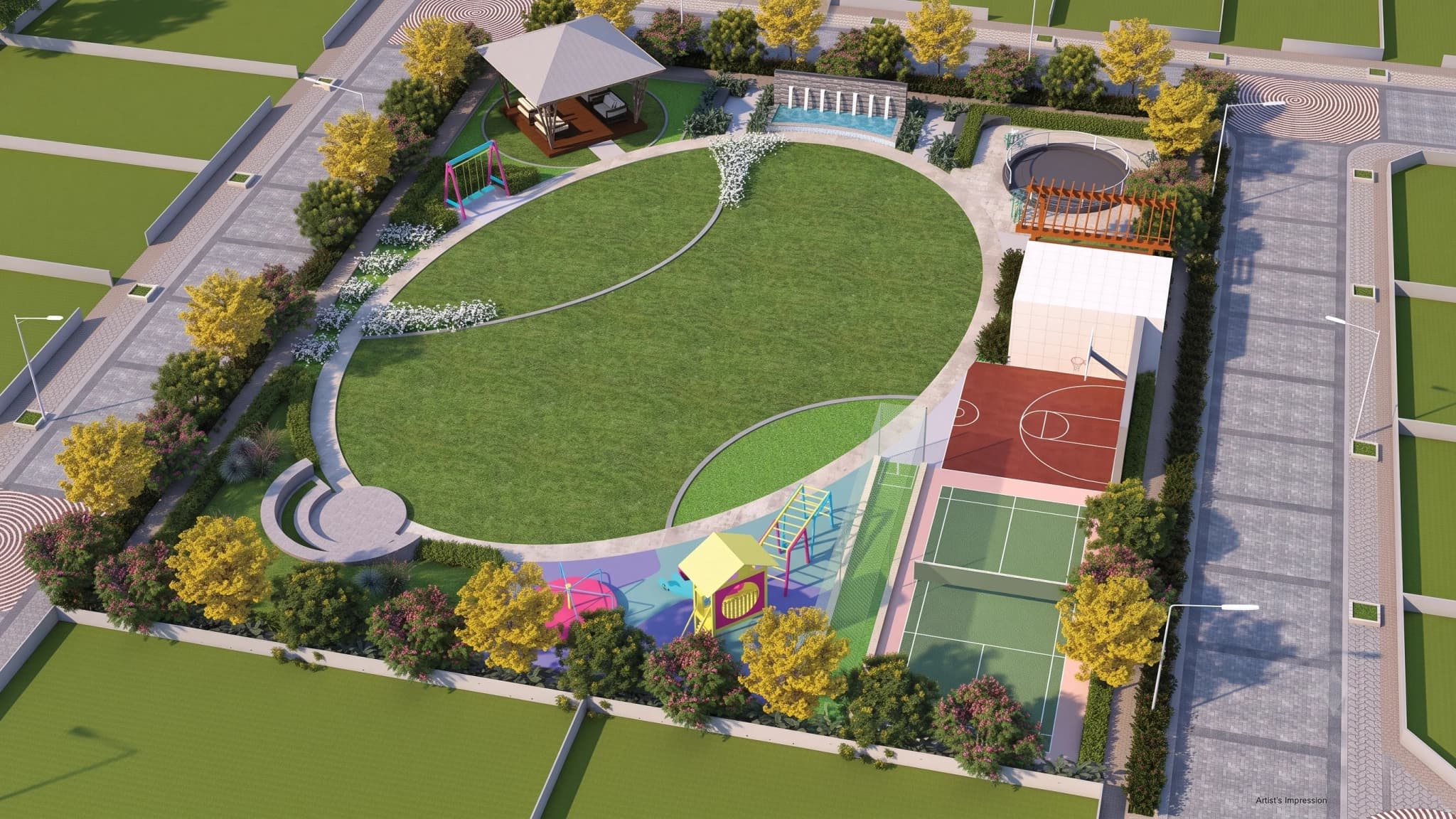 Sports arena and landscaped recreational amenities at Adani Tatva Estates Gurgaon