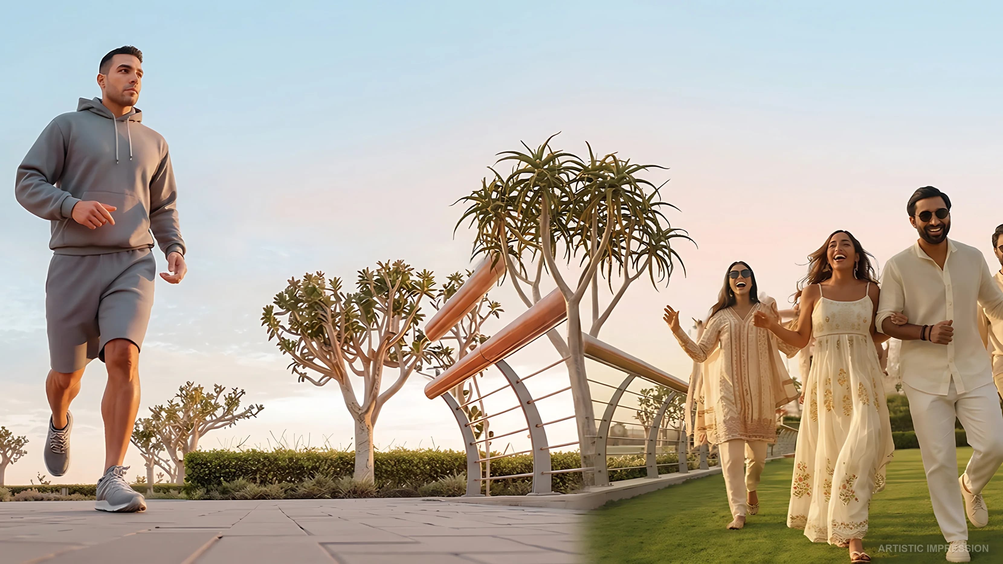 Active lifestyle highlights at Birla Pravaah with jogging tracks and community gatherings on landscaped lawns
