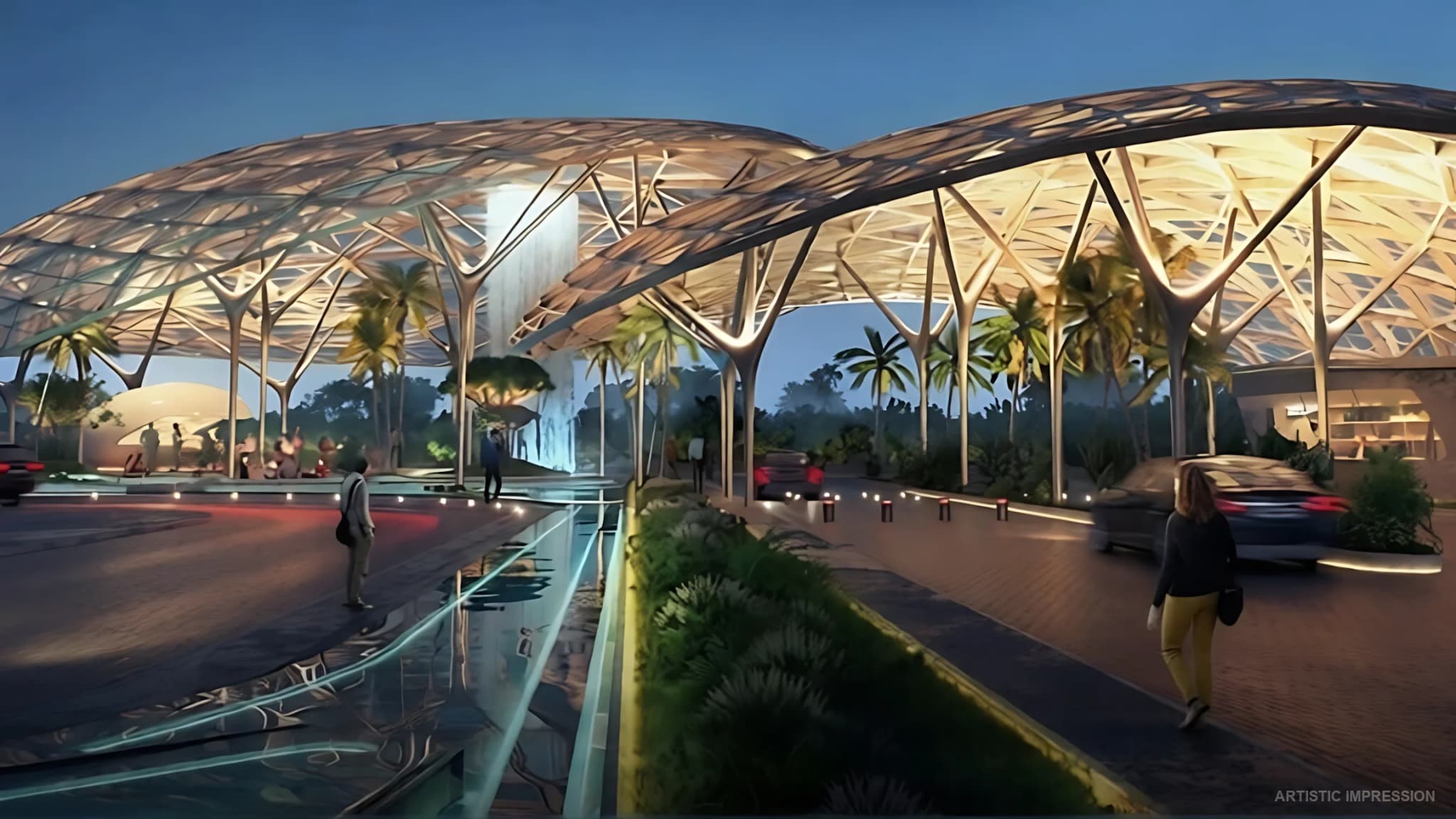 Luxury arrival lobby with architectural canopy at Elan The Presidential