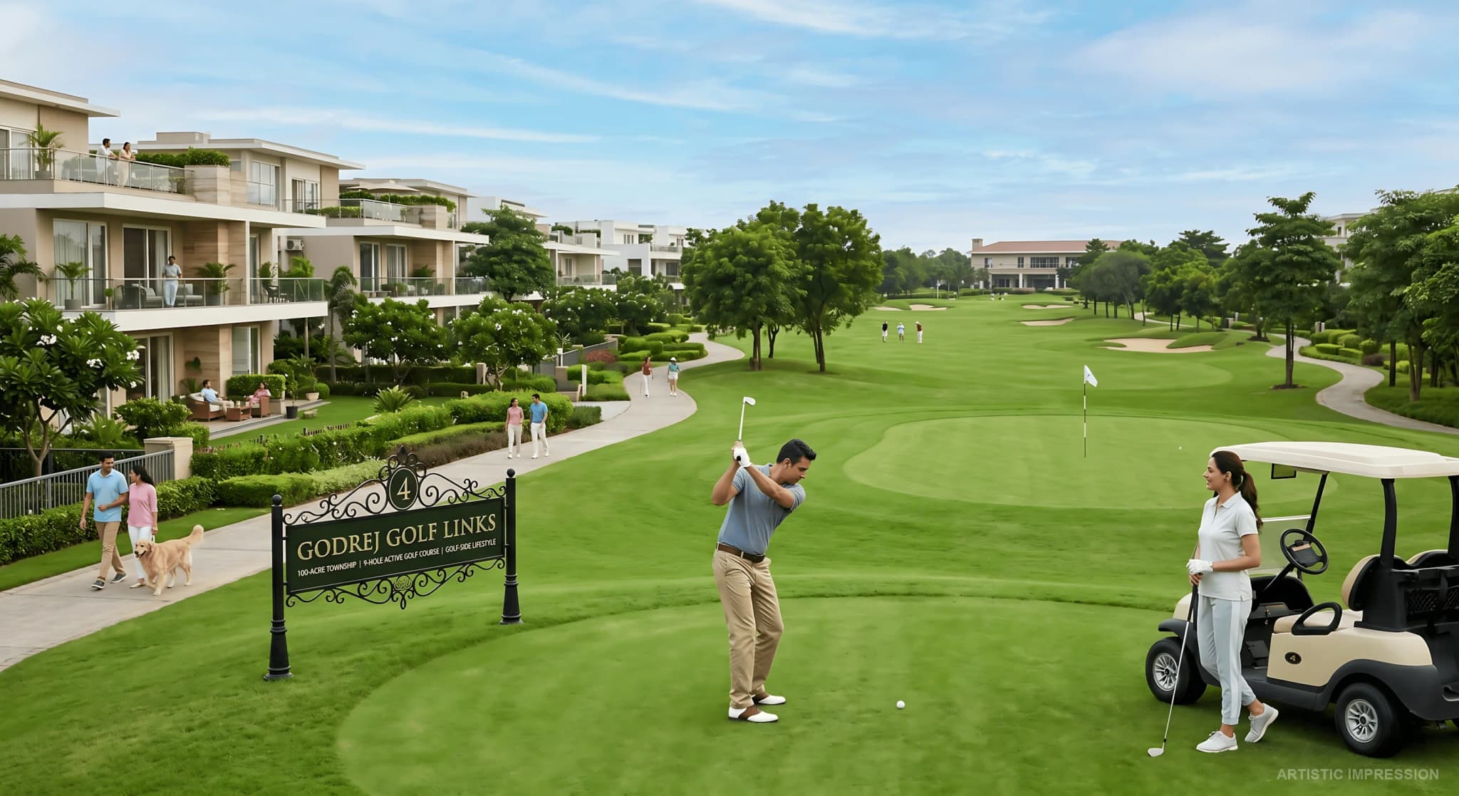 Golf course-facing residences with expansive green views at Godrej Crown