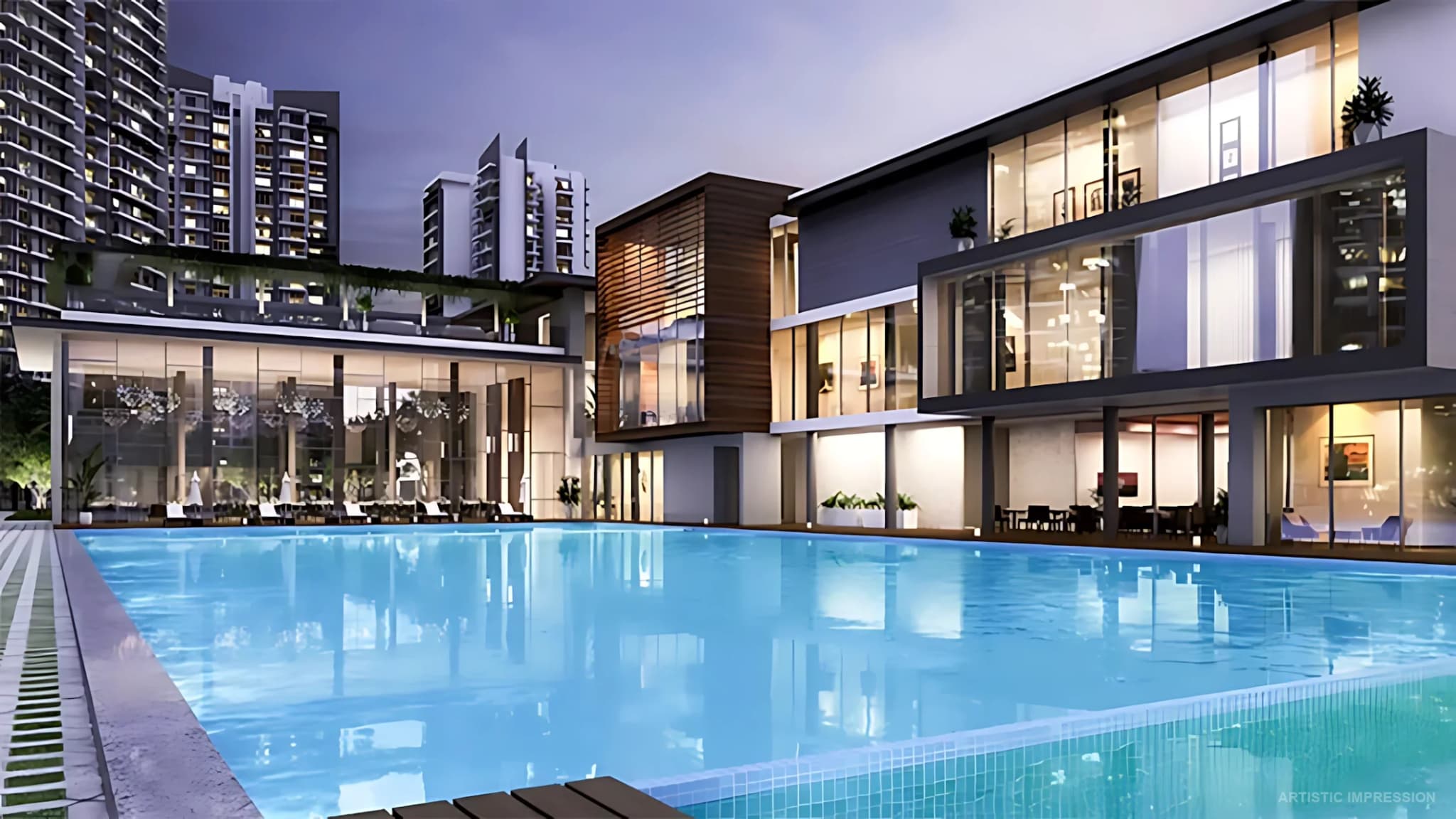 Premium leisure and poolside amenities at Godrej Crown