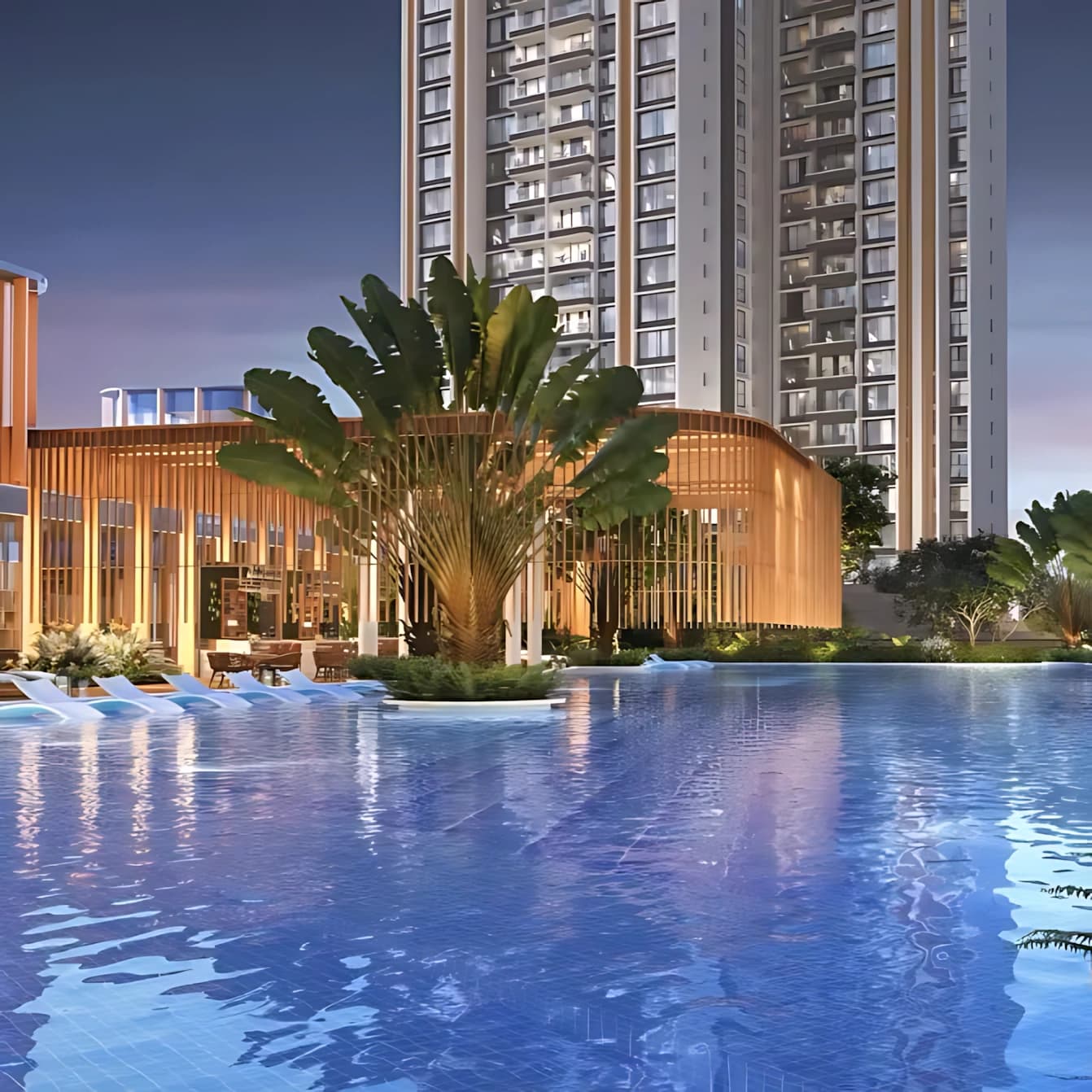 Infinity swimming pool and luxury clubhouse amenities at Zenith residential community