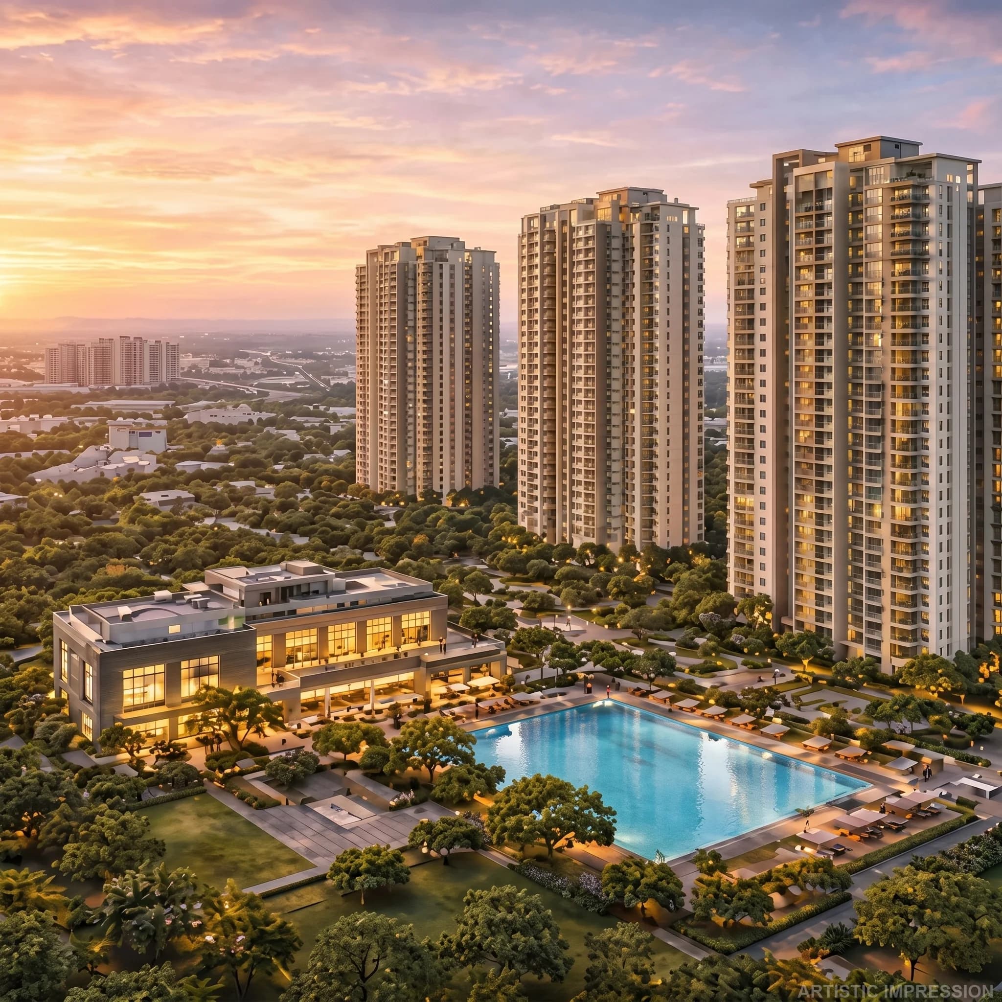 Elegant high-rise residences surrounded by landscaped greenery at Godrej Samaris