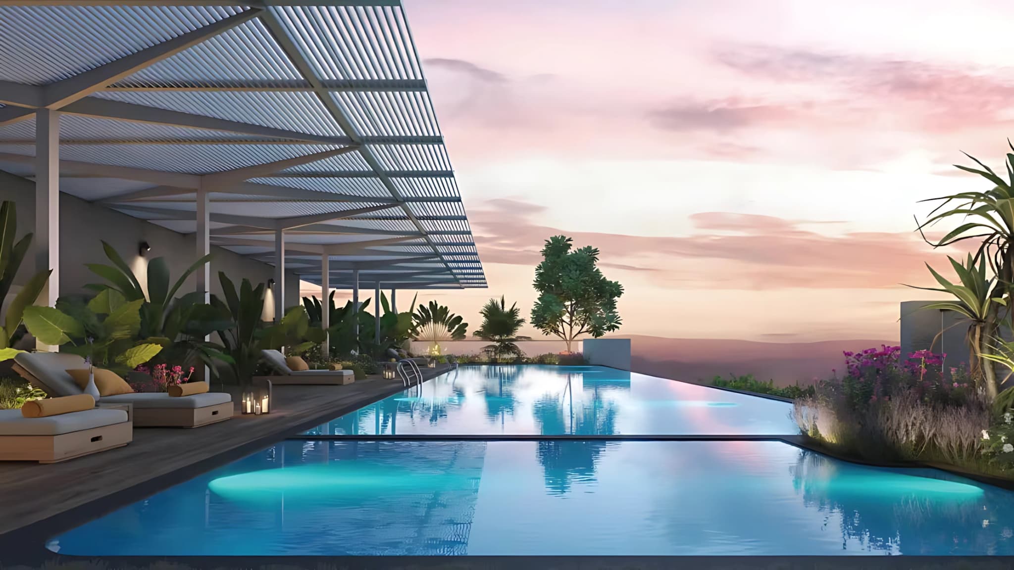 Infinity swimming pool with skyline views at Godrej Sky Terraces Chembur