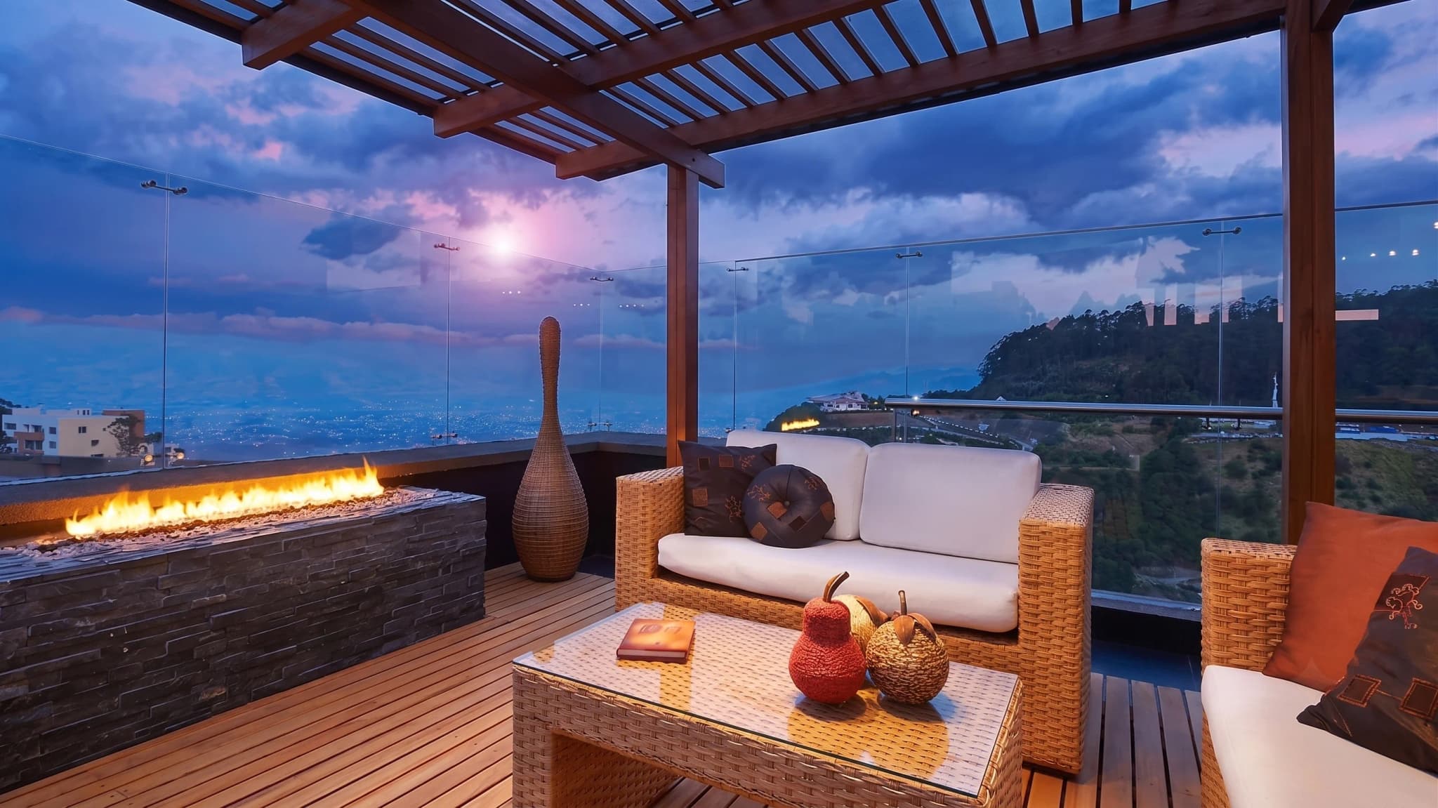 Private rooftop lounge with panoramic city views at Godrej South Estate