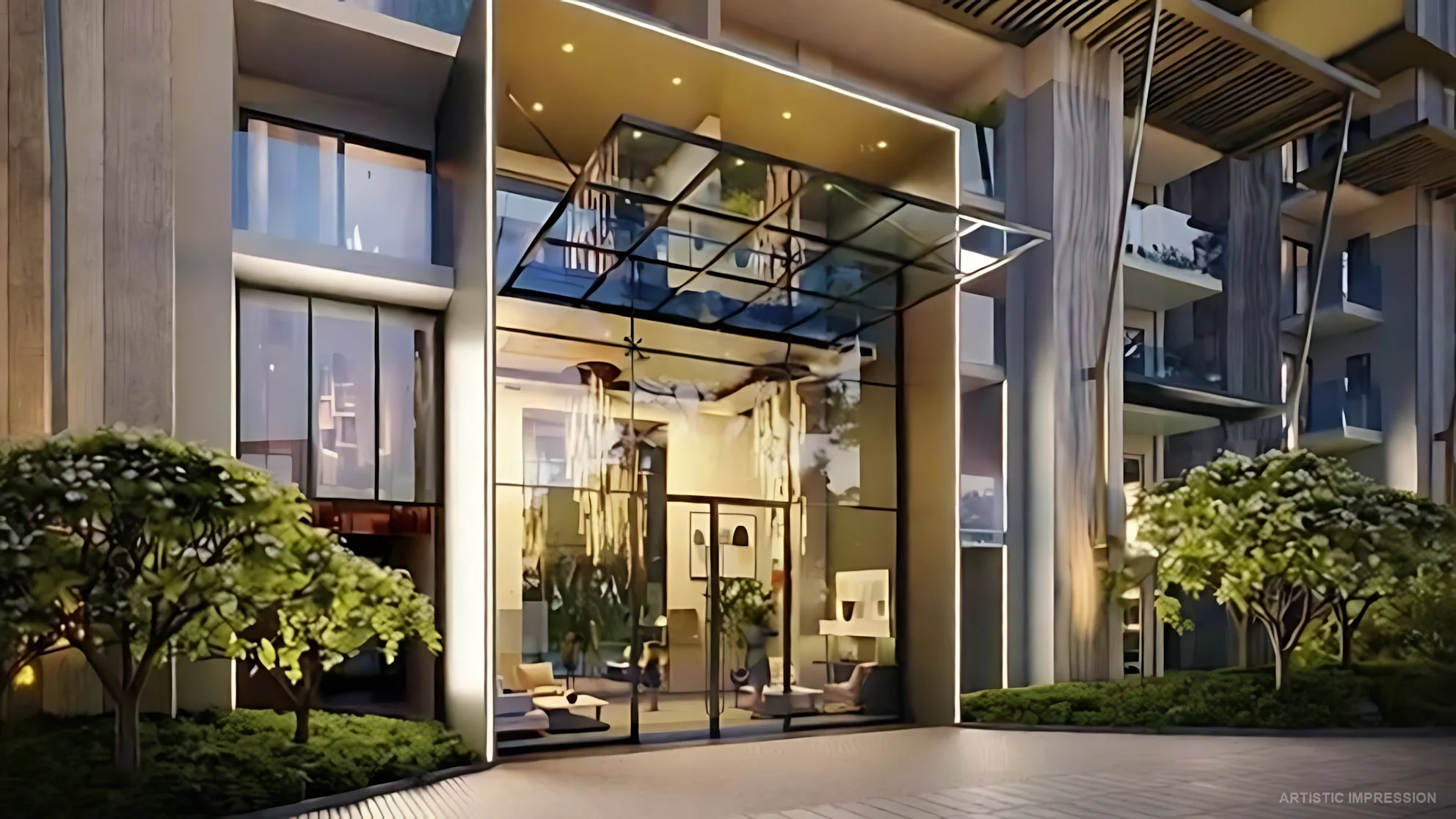 Grand landscaped arrival entrance at M3M Golf Hills