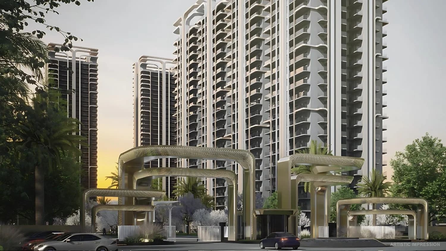 Grand township entrance with landscaped boulevards at M3M Gurgaon International City