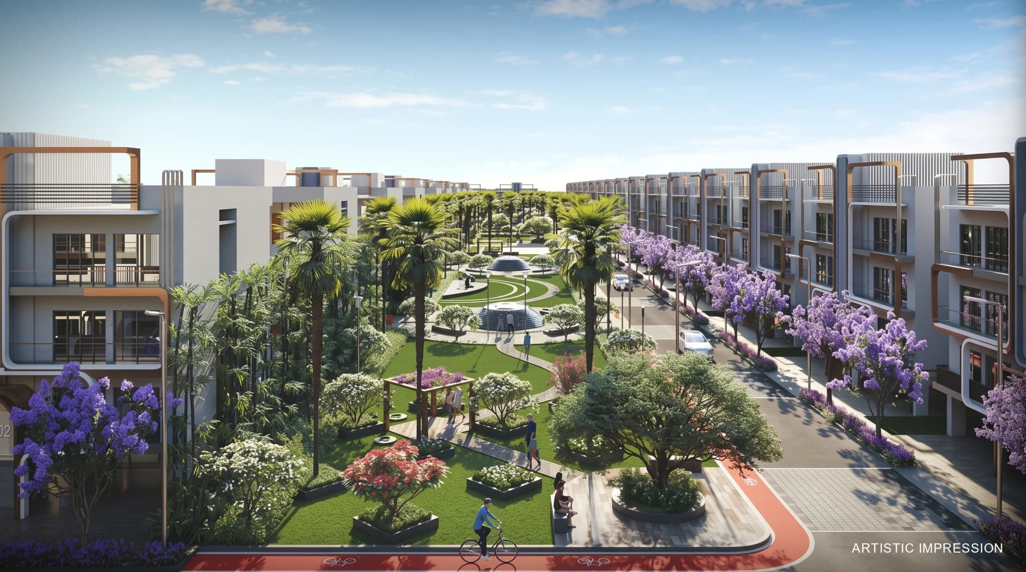 Lush green landscaping and modern residences at M3M Terraces in Sectors 36 and 37, Panipat
