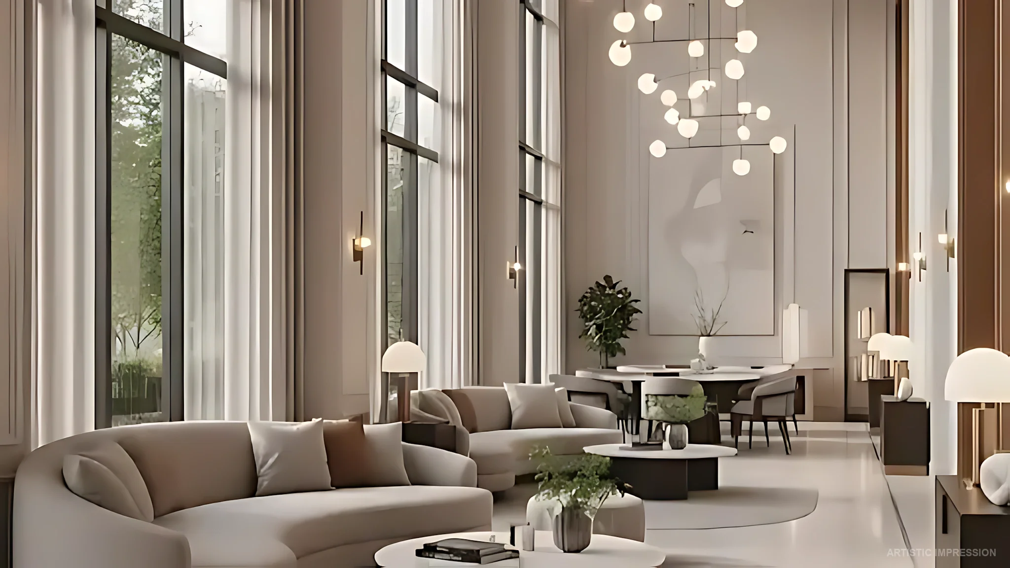 Luxury clubhouse lounge with modern furnishings at Signature Global Sarvam