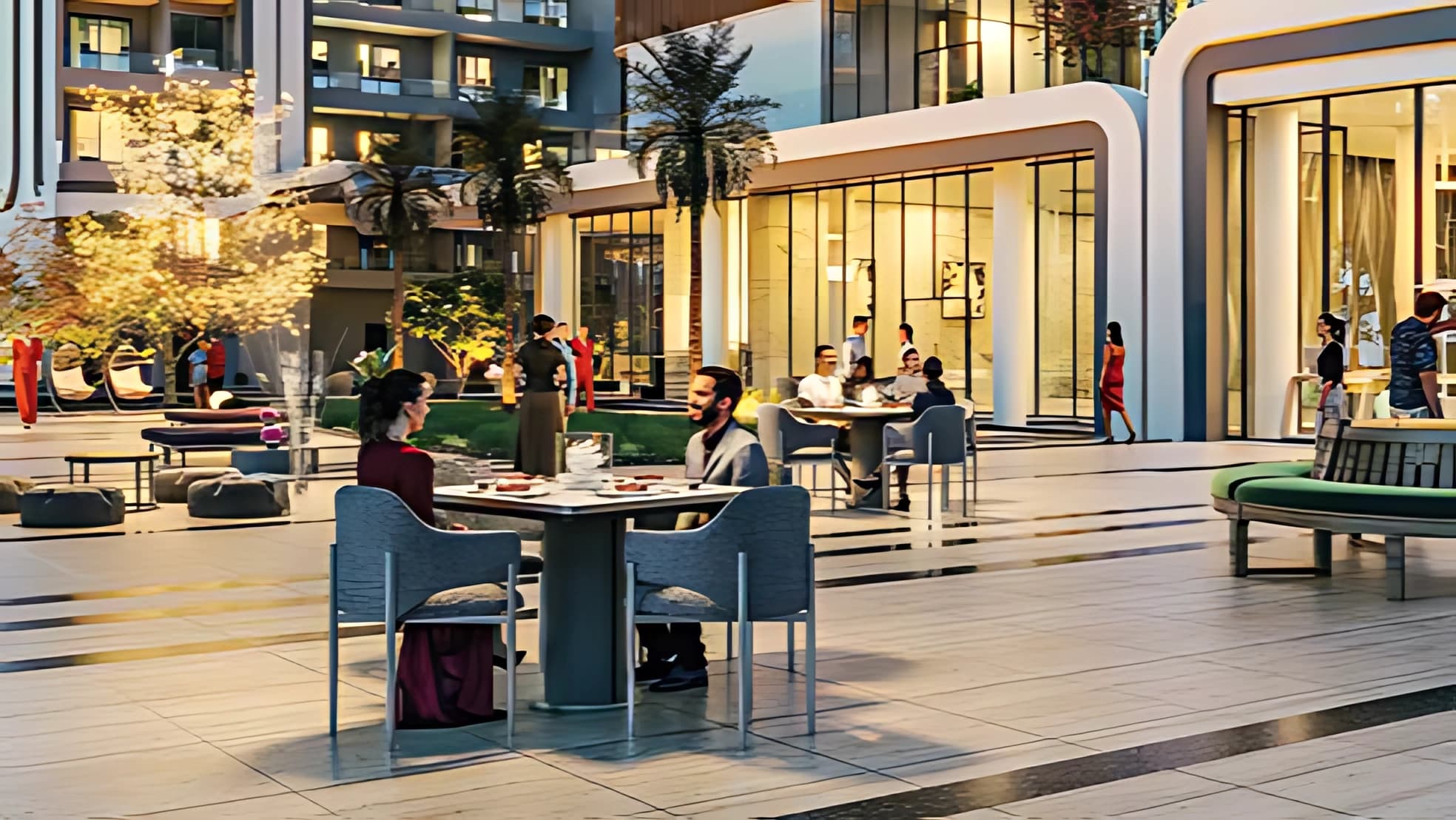 Resort-grade amenities at Smartworld One DXP with central vista, sunken pool bar and co-working space