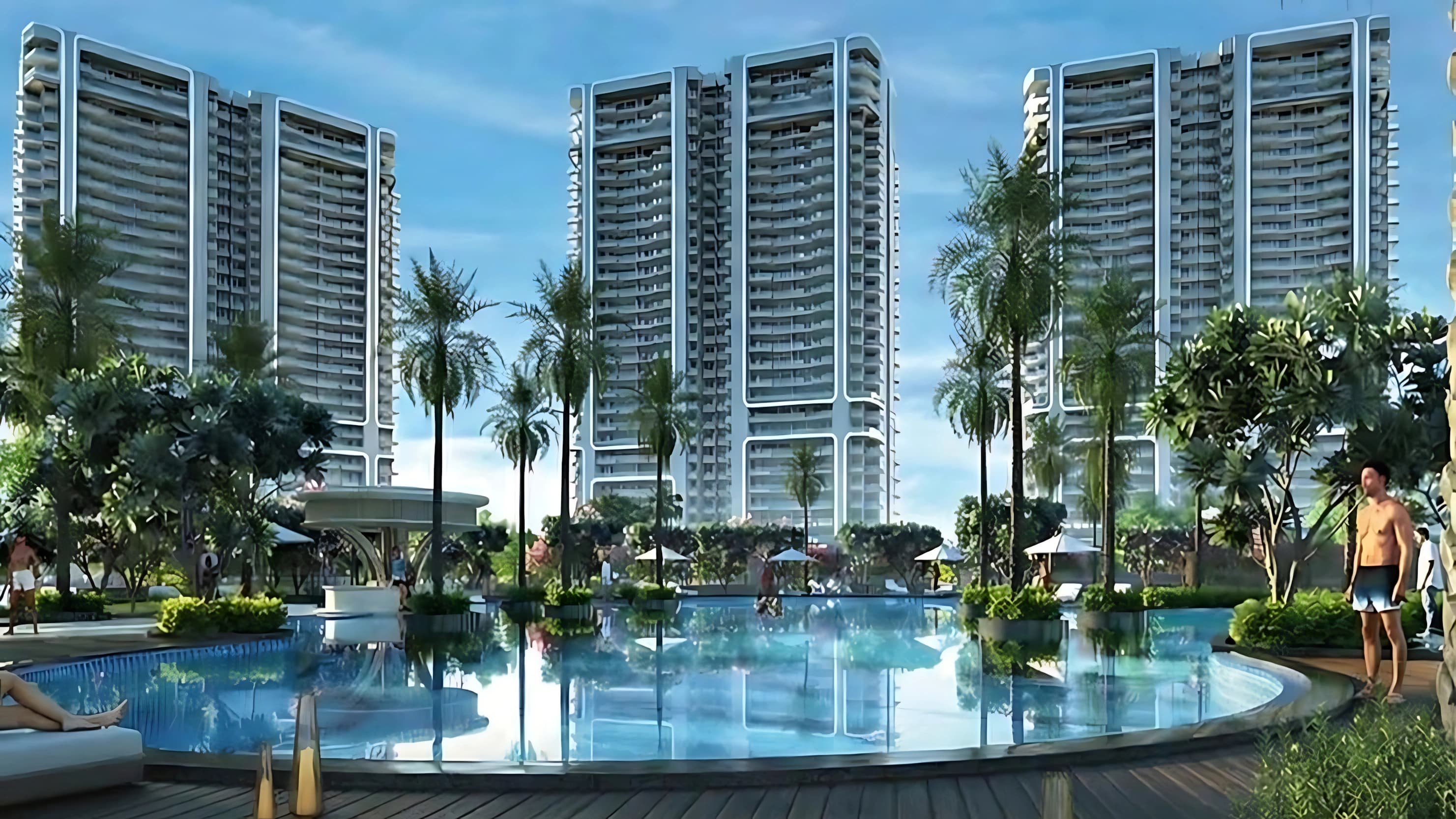 Smartworld One DXP premium high-rise towers with landscaped pool