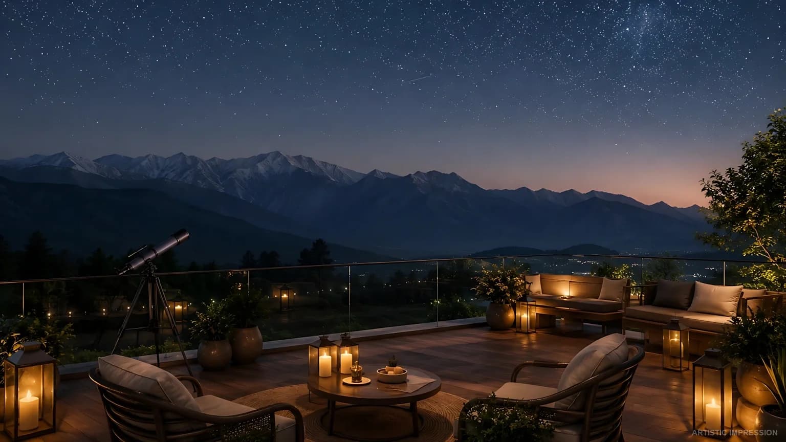 Elevated stargazing point overlooking the Shivalik mountain ranges near Panchkula