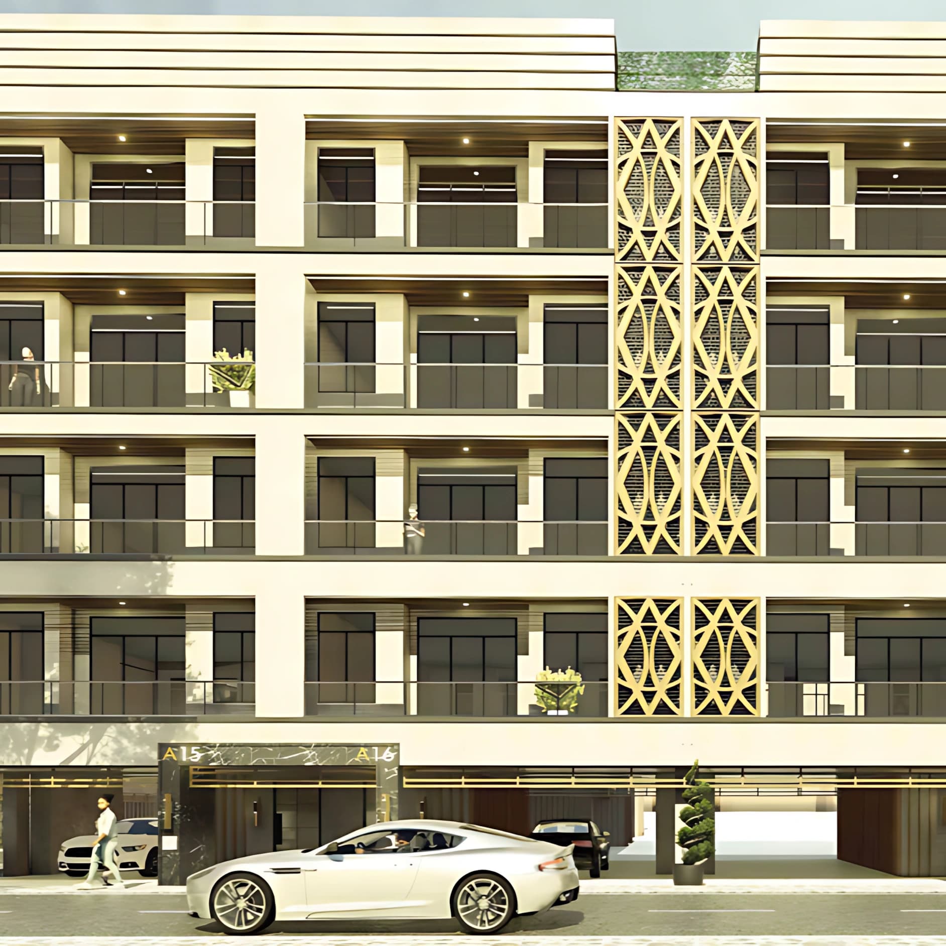 Luxury townhouses with landscaped streets and low-density residential planning