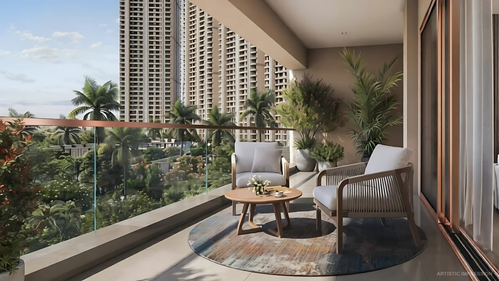 Private balcony overlooking luxury residences and landscaped greens at The Westin Residences Gurugram