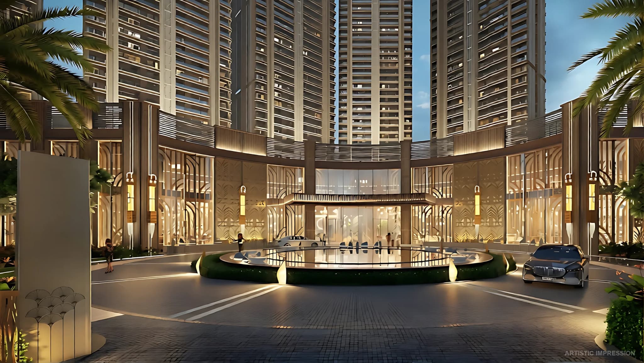 Landmark residential towers and grand lobby entrance at The Westin Residences Gurugram