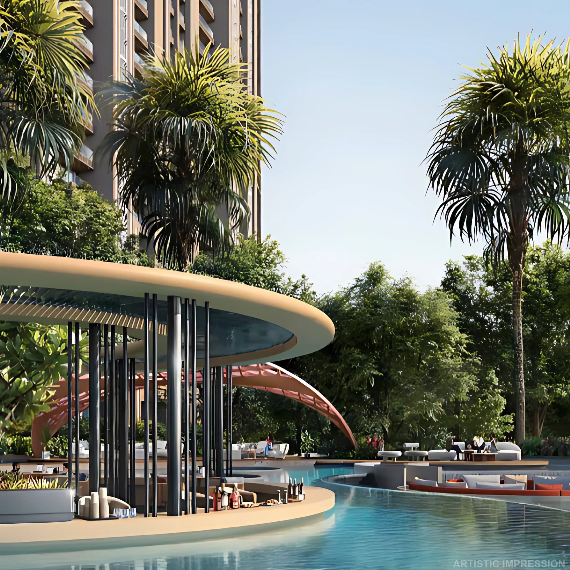 Lush landscaped leisure spaces surrounded by luxury residences at The Westin Residences Gurugram